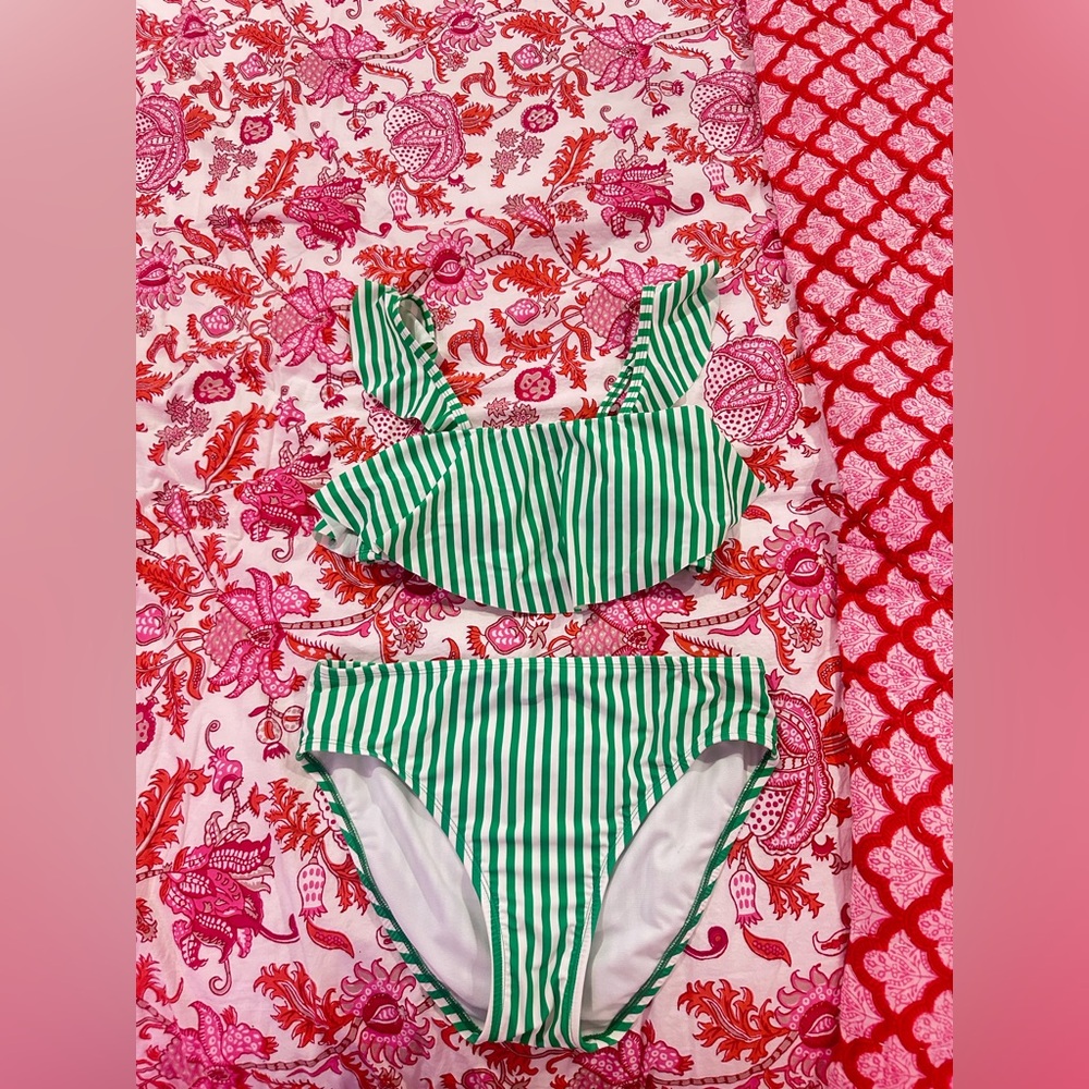 Crown & Ivy Green and White Striped Bikini